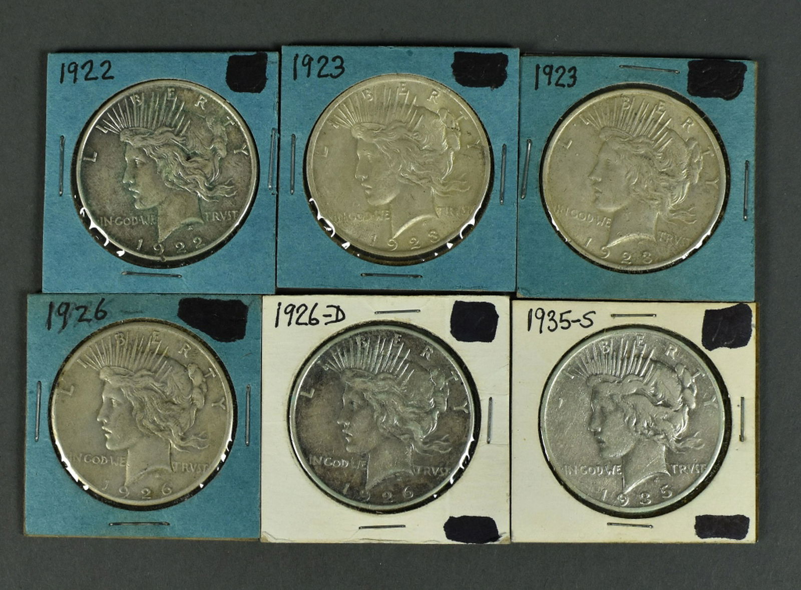 Six Circulated Peace Dollars (1 of 2)