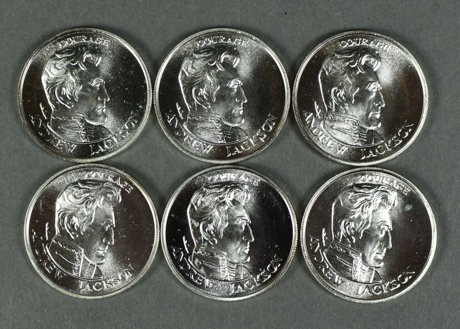 Six 1/2 Oz. Jackson-Liberty Lobby Silver Rounds: Dated 1980 (240 grains .999 Fine Silver).