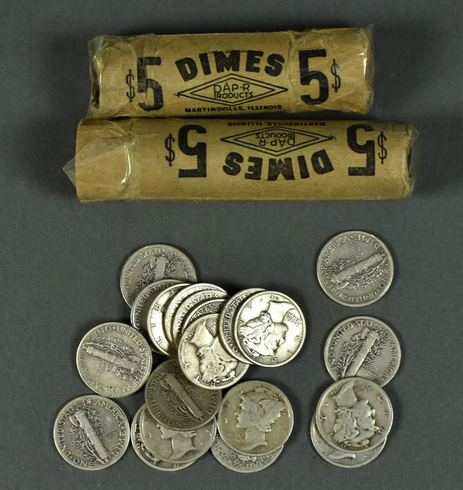 Two Rolls of Circulated Mercury Dimes (1 of 3)
