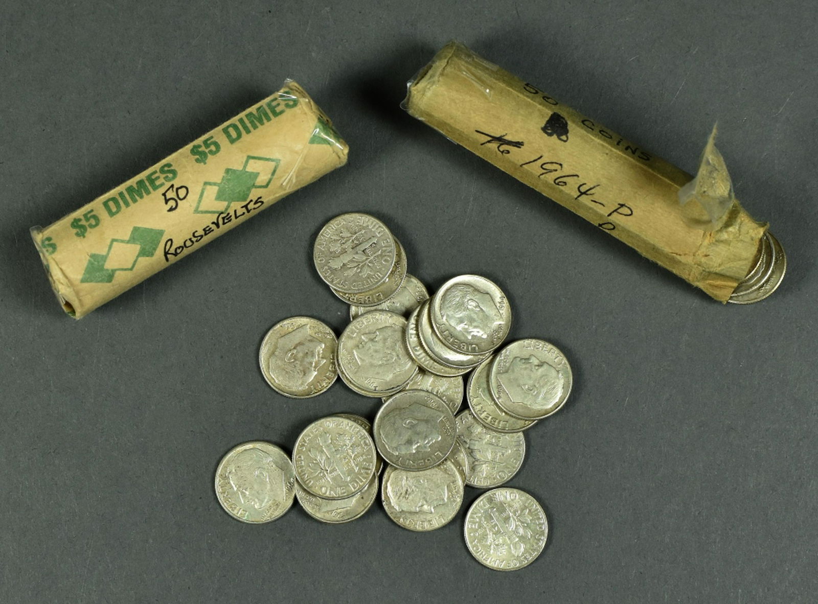 Two Rolls of 90% Silver Roosevelt Dimes (1 of 2)