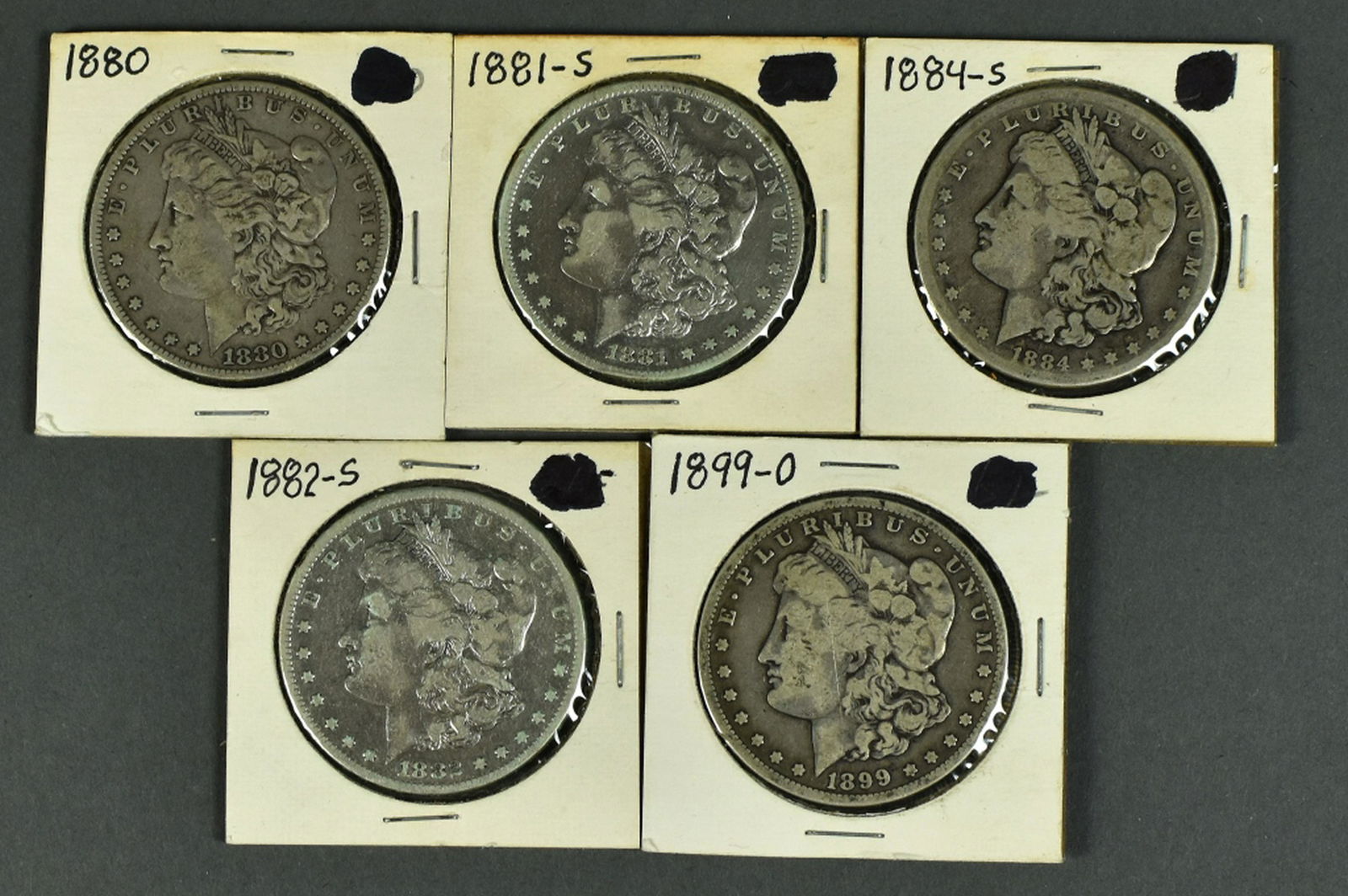 Five Circulated Morgan Dollars (1 of 2)