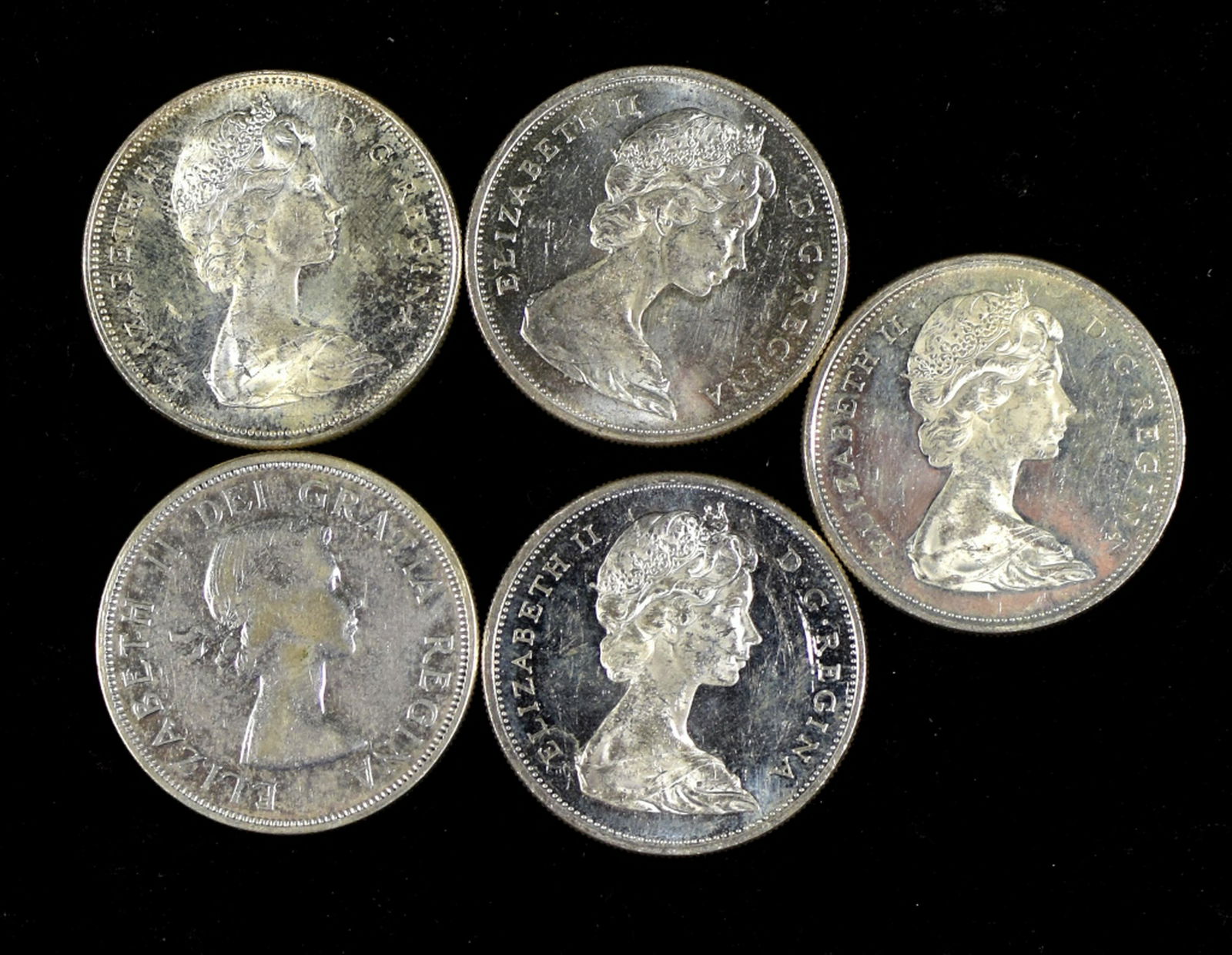 Five Canadian Silver Dollars (1 of 2)