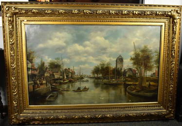 Dutch Canal Scene with Stone Tower