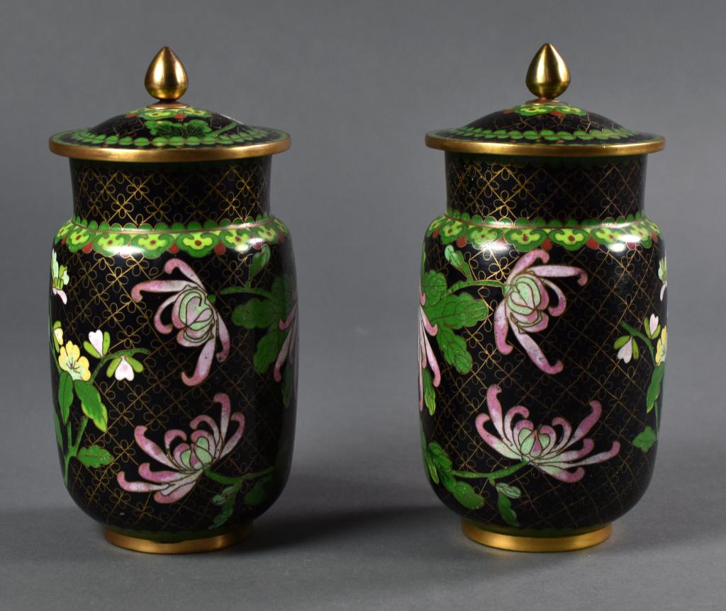 Pair of Cloisonne Lidded Urns (1 of 6)