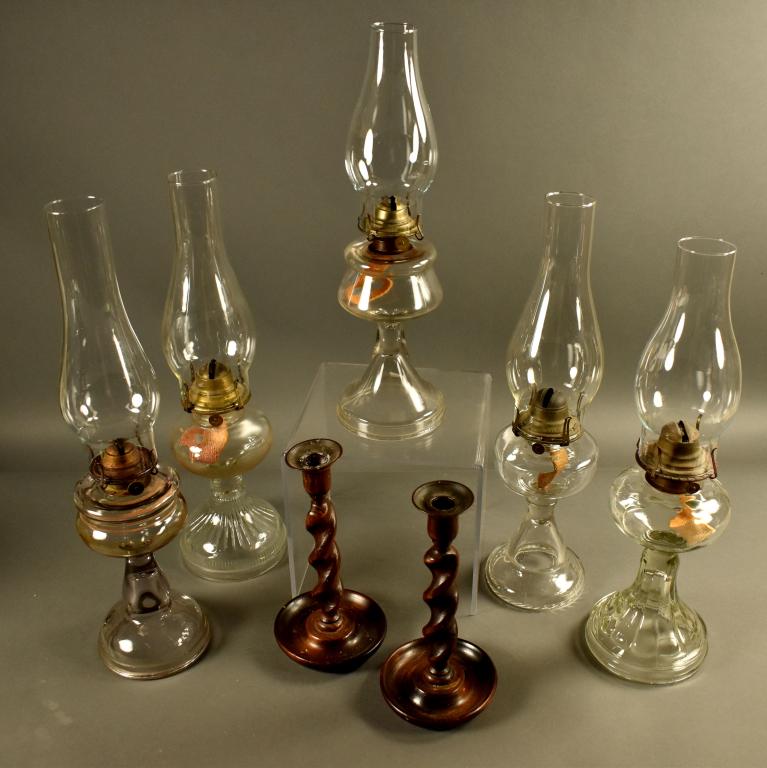 Five Oil Lamps and Two Wooden Candle Sticks (1 of 10)