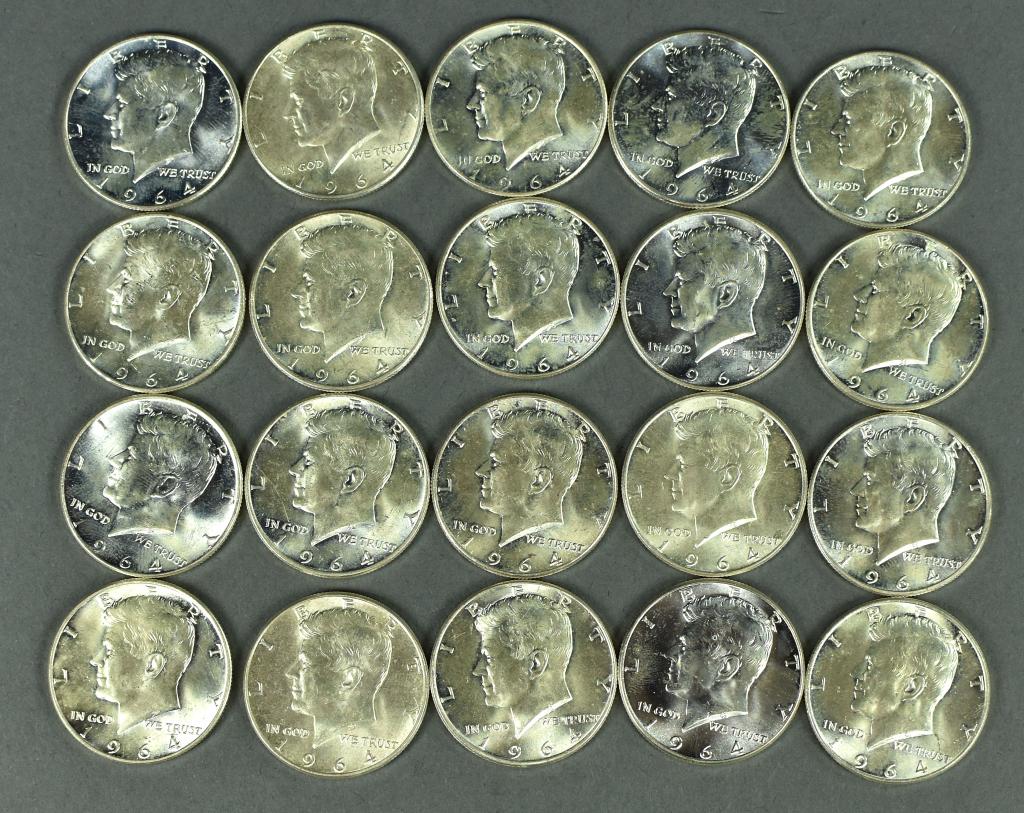 Roll of BU 1964 Kennedy Half Dollars (1 of 3)