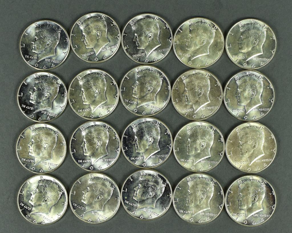 Roll of BU 1964 Kennedy Half Dollars (1 of 3)