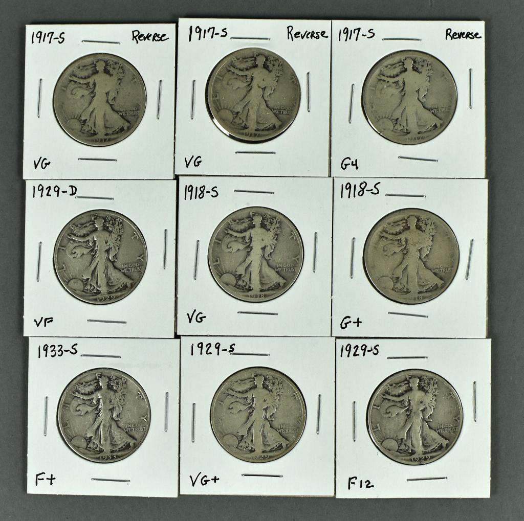 Nine Early Date Walking Liberty Half Dollars (1 of 2)
