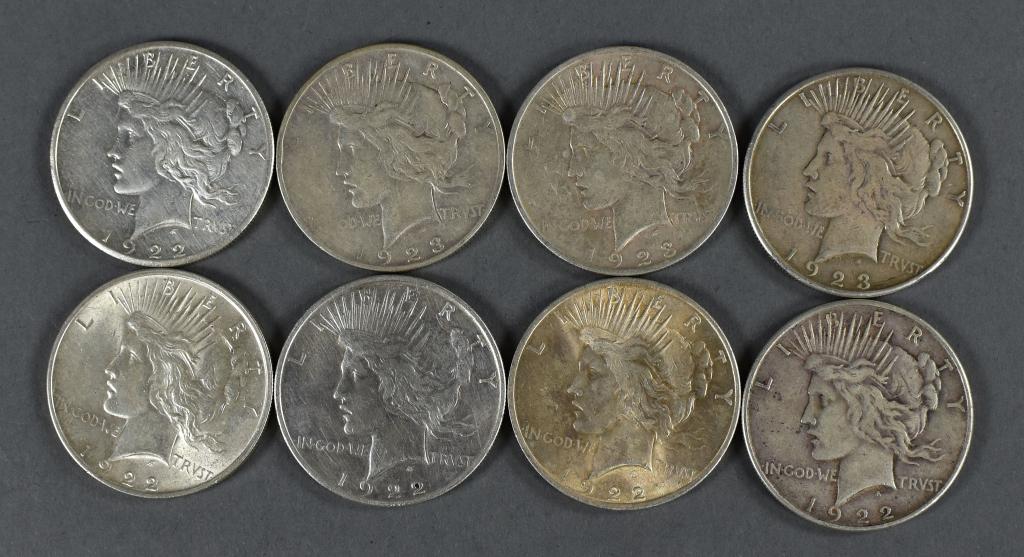 Eight Peace Dollars (1 of 2)