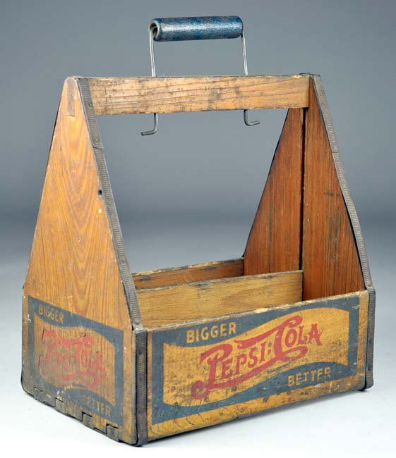 Wooden Pepsi Double Dot Bottle Carrier: Wooden Pepsi Double Dot Bottle Carrier Stencil is dark but visible on four sides. Moderate wear. 8 1/2"" x 12"" x 6"".