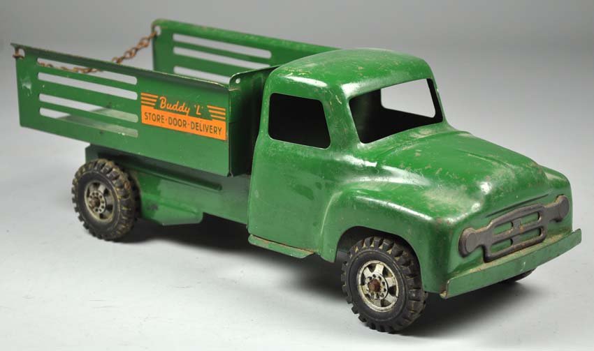 Buddy L Store Delivery Truck: Buddy L Store Delivery Truck Paint shows minor wear and crazing. Very light rust. 5 1/2"" x 14"" x 5"".