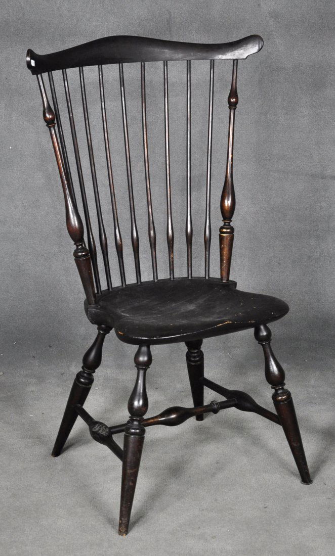 Wallace Nutting Side Chair: Mixed hardwoods with old finish label, original paper #310. Damage to one stretcher. 40" x 21" x 18".