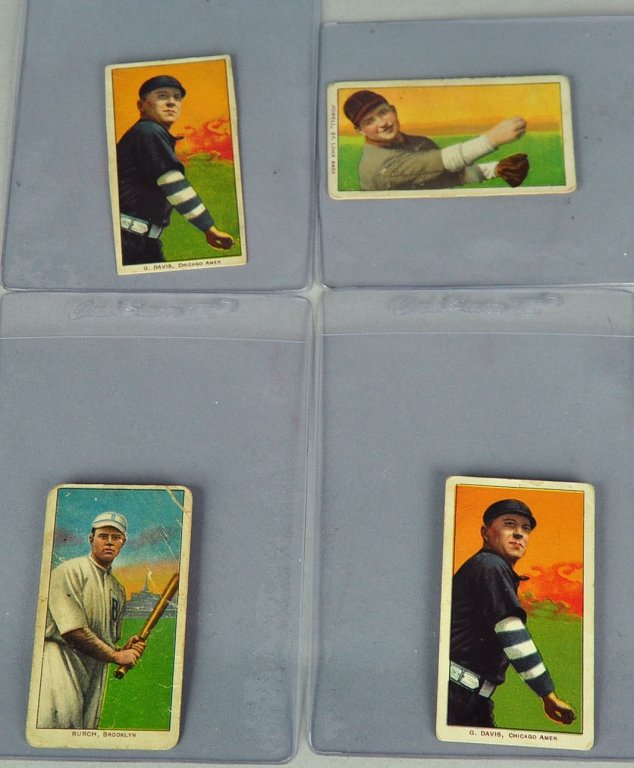 Four T206 Better Commons: Including Burch Batting, fair; G. Davis pitching x 2, G-VG; Powell pitching, good. Piedmont backs.