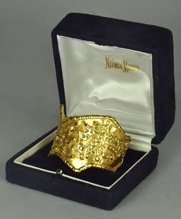 22K Gold Signed Jean Mahie Cuff Bracelet: Free form sculpture cuff bracelet. Signed, "Jean Mahie 22K." 2.78 Troy oz. 22K gold. Excellent condition