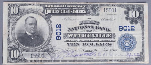 Rare Series 1902 Wytheville, VA $10 Note