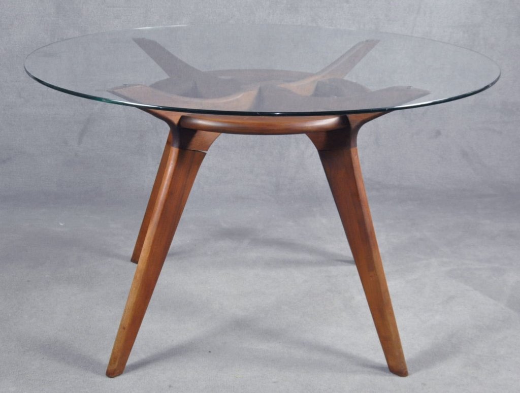 Adrian Pearsall Dining Table: American, 1925-2011. Mid 20th century, for Craft Associates. Walnut. With glass top. Unmarked. 28 1/2" H. x 48" Dia.