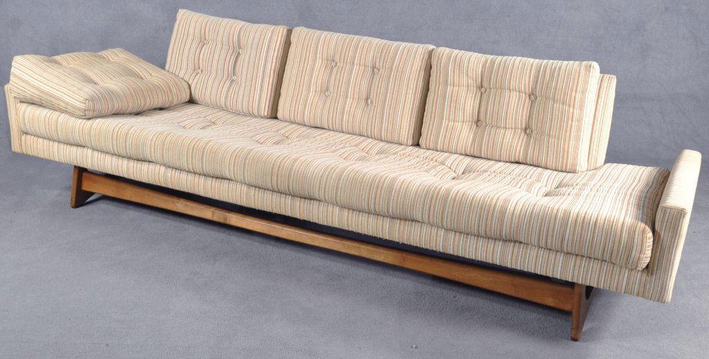 Adrian Pearsall Sofa: American, 1925-2011. Mid 20th century, for Craft Associates. Walnut. Upholstery with some wear. Includes additional wedge pillow. 102" L.