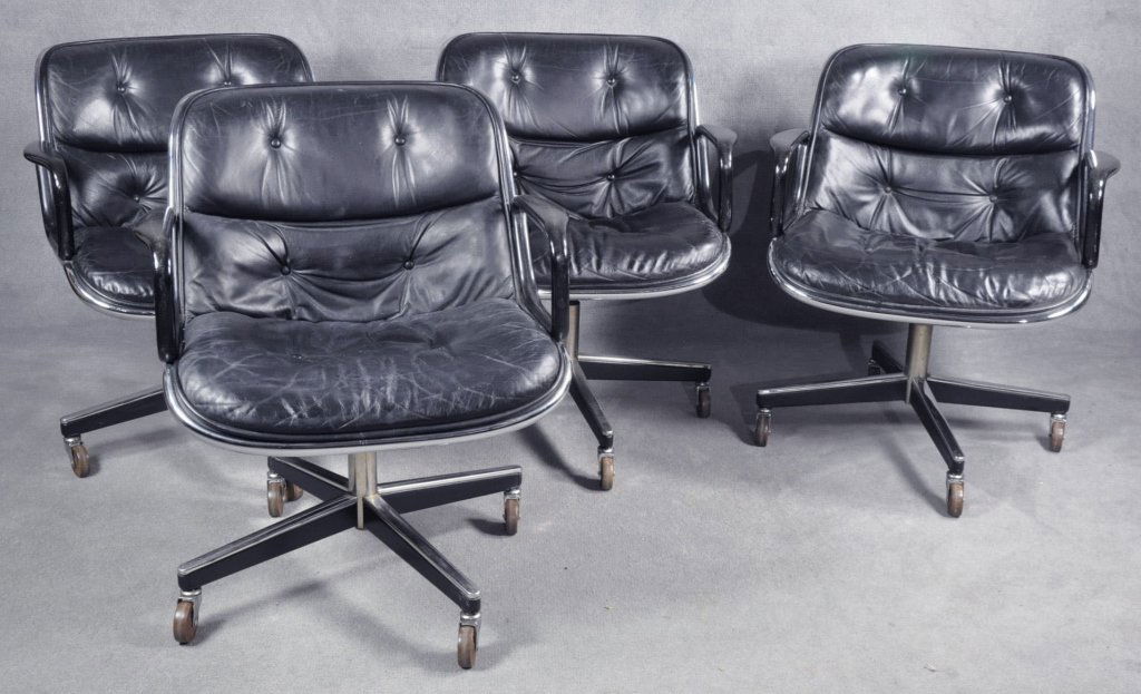 Four Knoll Charles Pollock Conference Chairs: Leather and chrome. Wear to leather and arms. 31" x 26" x 28".