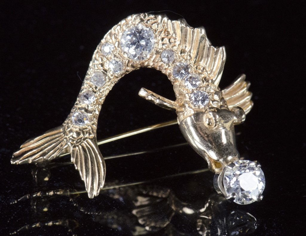 Diamond & 14K Gold Fish Pin (1 of 2)