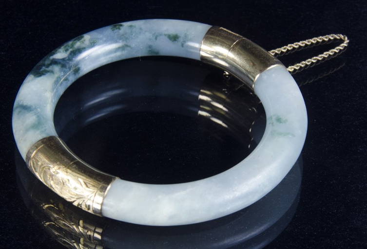 Jade Bangle Bracelet With 14k Gold Fittings