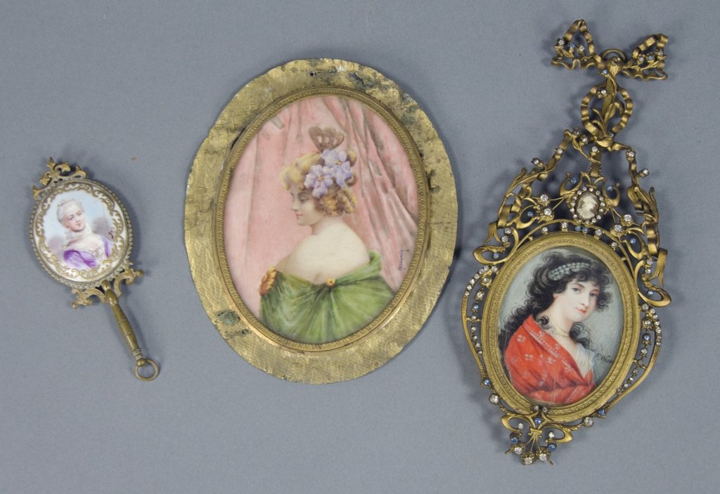 Three Hand-Painted Miniature Portraits of  Ladies (1 of 1)