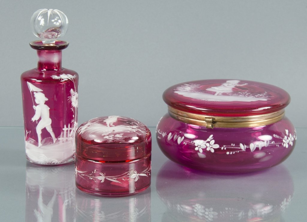 Mary Gregory Cranberry Dresser Items (1 of 2)