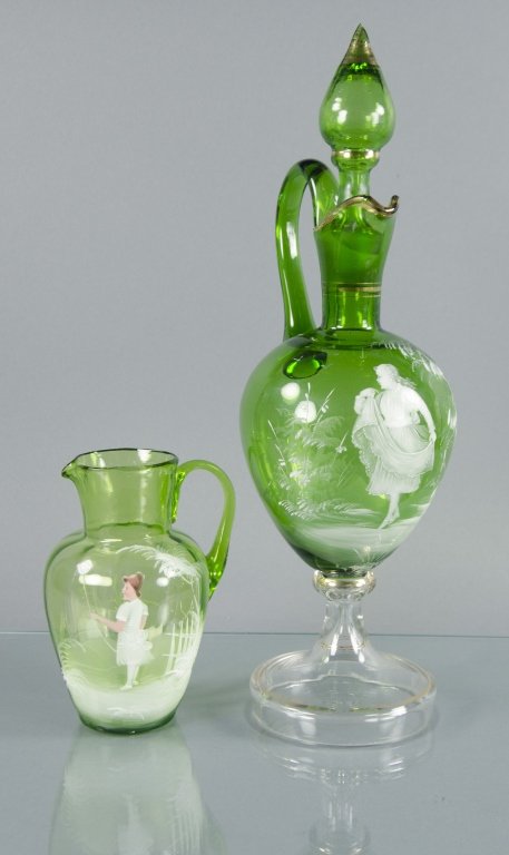 Mary Gregory Green Ewer & Pitcher (1 of 1)