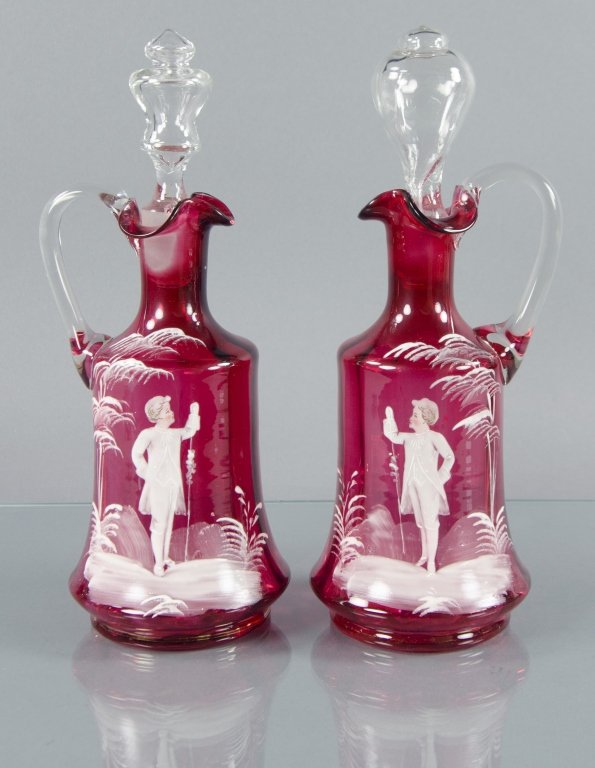 Two Mary Gregory Cranberry Ewers (1 of 1)