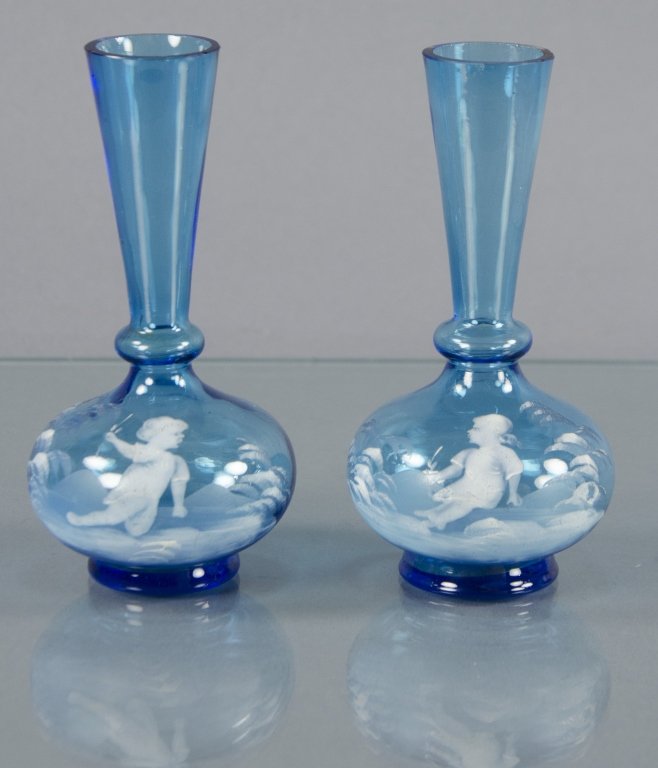 Pair of Blue Mary Gregory Bud Vases (1 of 1)