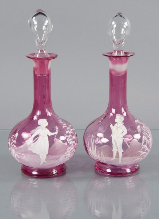 Two Mary Gregory Cranberry Decanters (1 of 1)