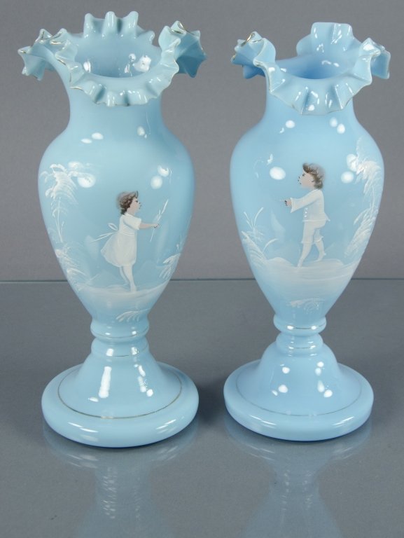 Two Blue Bristol Glass Mantle Vases (1 of 1)