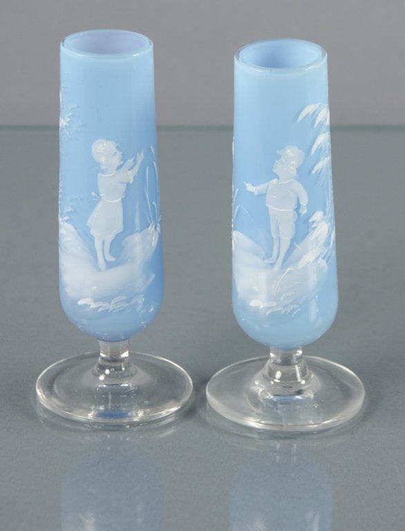 Two Blue Mary Gregory Bud Vases (1 of 1)