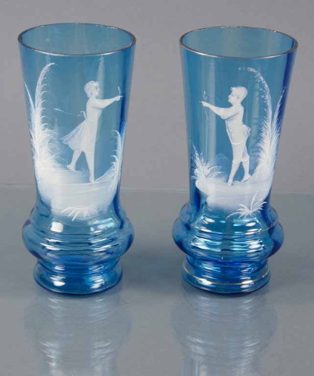 Matching Pair of Blue Mary Gregory Vases (1 of 1)