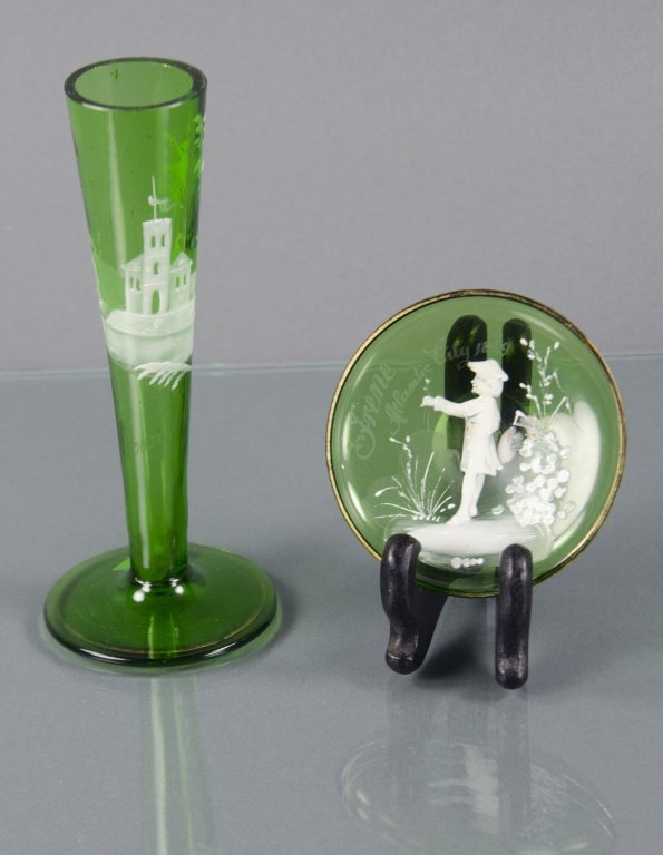 Two Emerald Green Mary Gregory Glass Items (1 of 1)