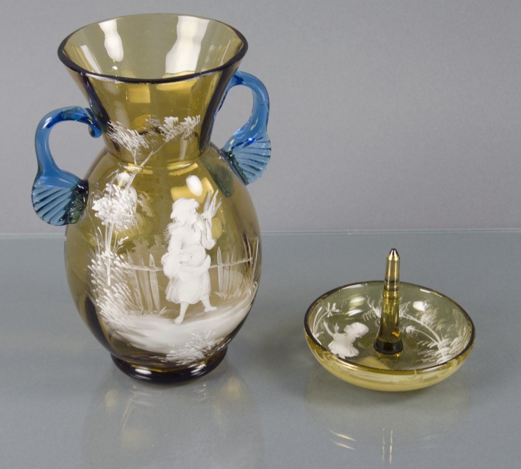 Two Amber Mary Gregory Glass Items (1 of 1)