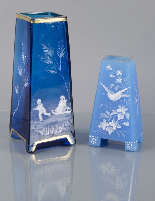 Two Mary Gregory Rectangular Blue Vases (1 of 2)
