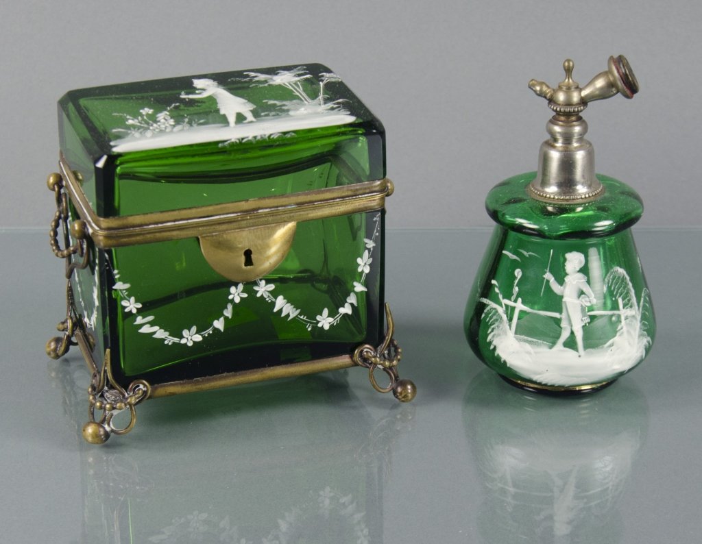 Two Mary Gregory Emerald Green Dresser Items (1 of 2)