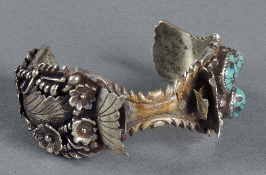 Navajo Sterling Silver Foliate Watch Cuff Bracelet (1 of 4)