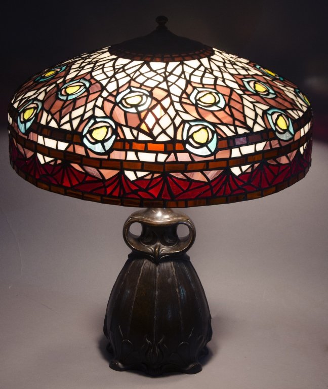 Tiffany Style Stained Glass & Bronze Lamp Shade (1 of 3)