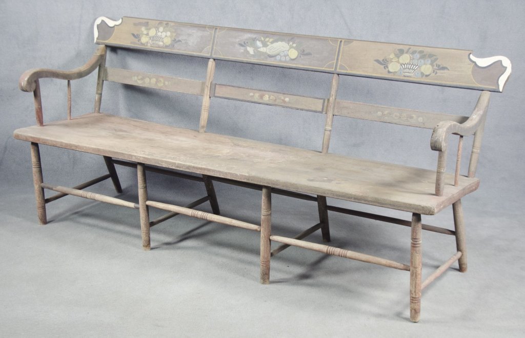 Paint-Decorated Plank Seat Bench (1 of 3)