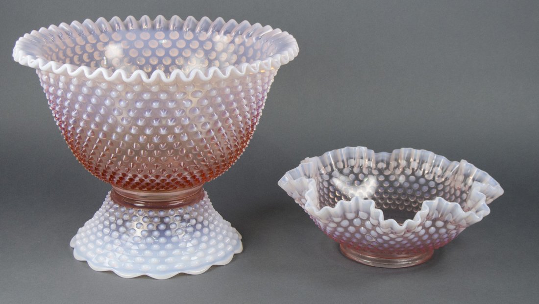 Large Fenton Pink Opalescent Hobnail Punchbowl (1 of 2)