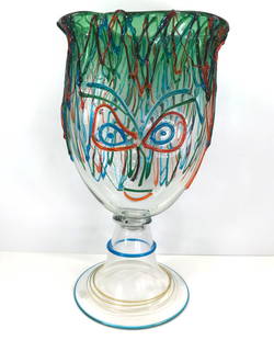 Luigi Mellara Tribute to Picasso Face Murano Glass Vase: Italian Murano Luigi Mellara Face Glass Vase. Tribute to Picasso Style. Heavy piece. Signed on the foot. It