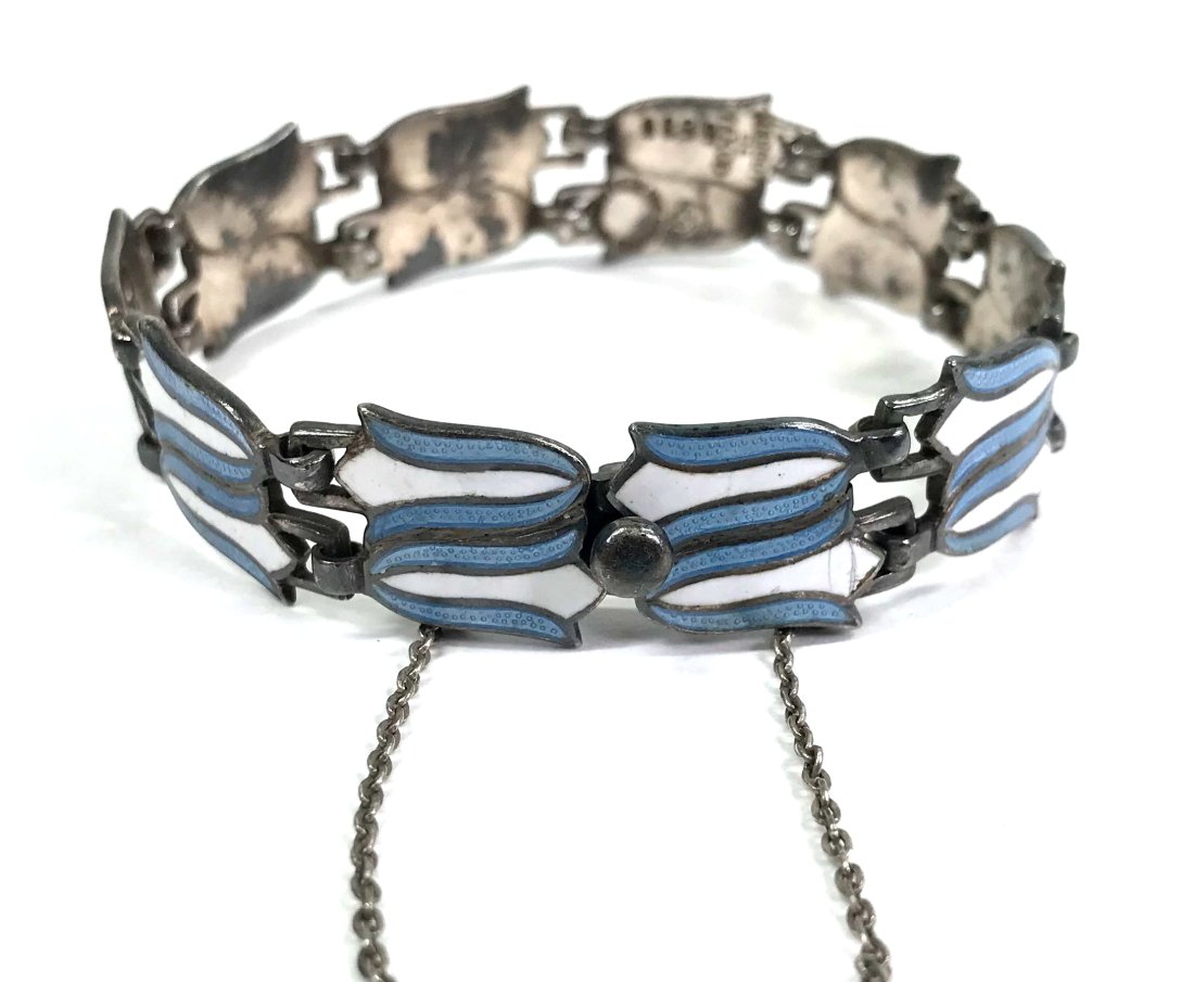 Margot de Taxco Enamel Sterling Double Tulips Bracelet (1 of 12)