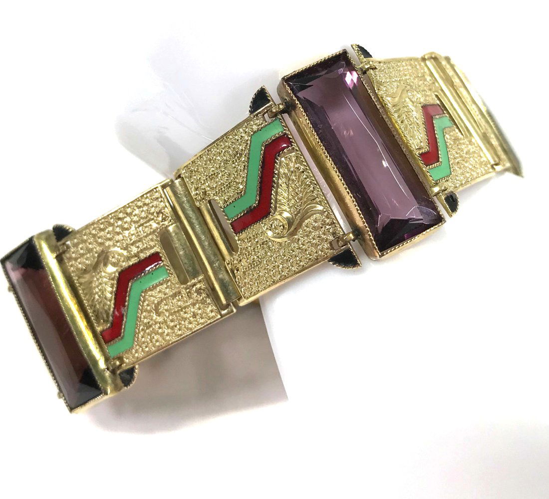 Art Deco Crystals Enamel Gold Filled Bracelet SP (1 of 14)