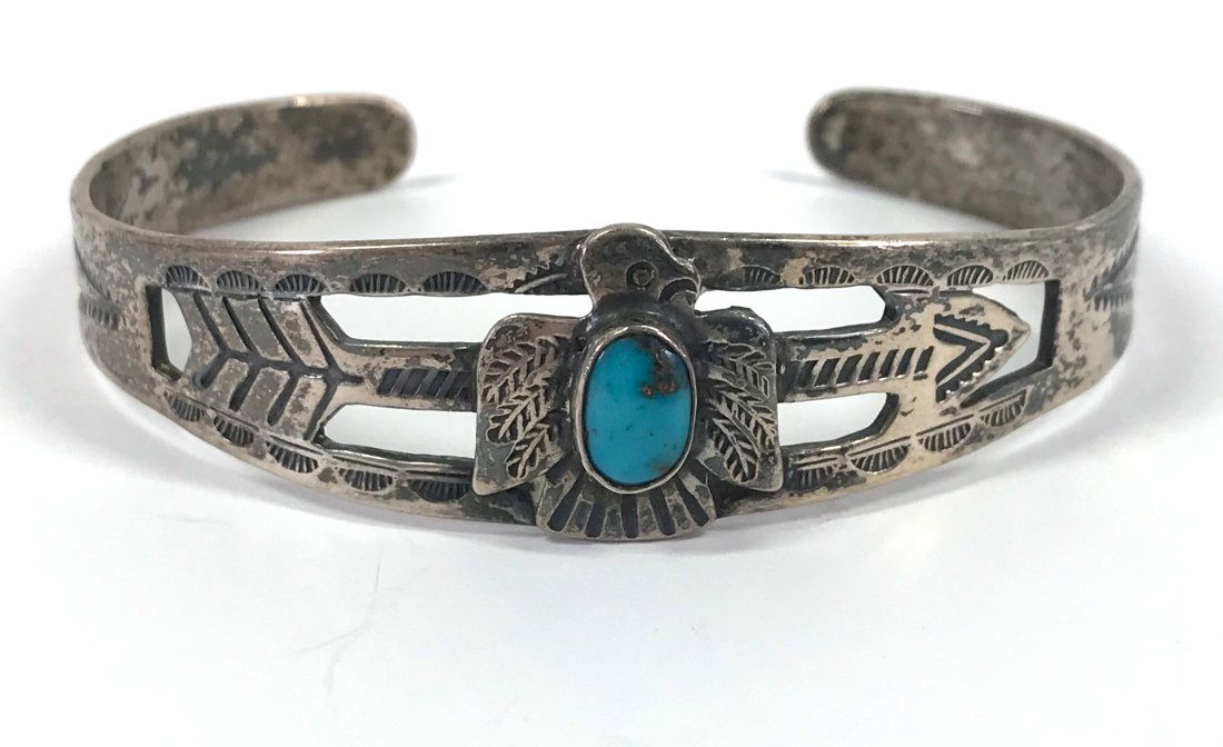 Fred Harvey era turquoise sterling thunderbird cuff (1 of 14)