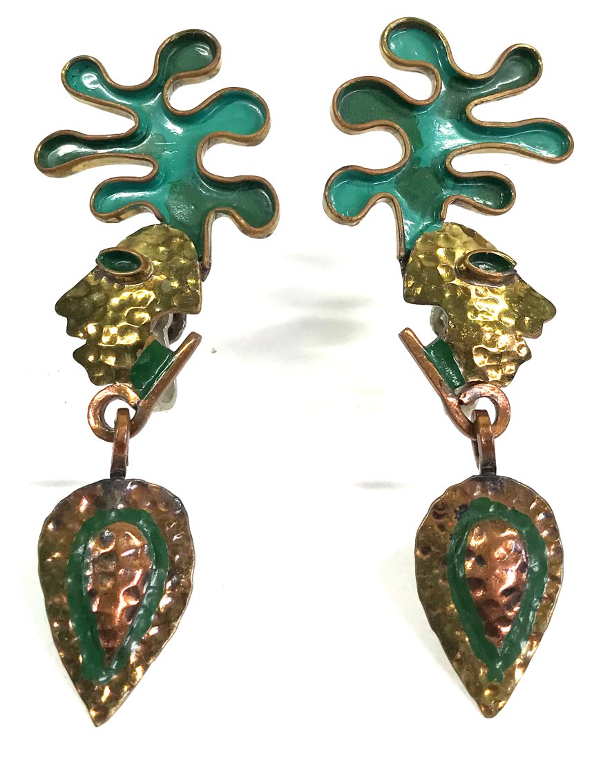 Casa Maya Mexico enamel Copper Brass THE KISS Earrings (1 of 9)