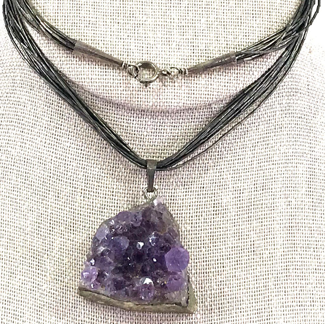 Vintage Brutalist Amethyst Stone Liquid Silver Necklace. (1 of 18)