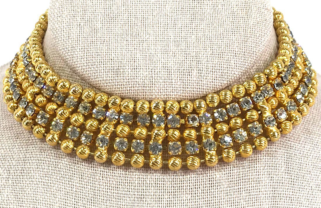 Vintage KLJ Jeweled Ball Chain Mesh Choker Necklace (1 of 14)