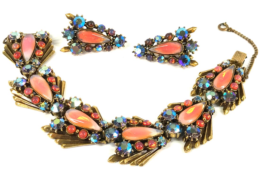 Vintage Glass Cabs AB Crystals Bracelet & Earrings (1 of 15)