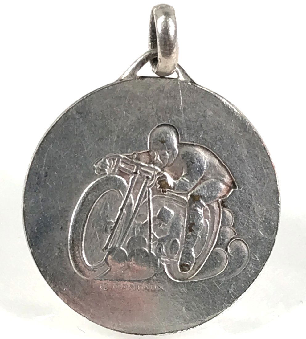 Antique Georges Contaux Motorcycle Rider Medal Fob (1 of 10)